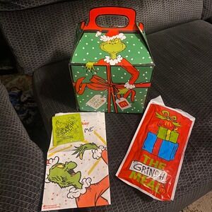McDonalds The Grinch Meal Box Salt Bag Sauce Packet and socks  Collectible Set